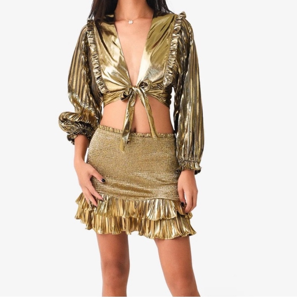 LoveShackFancy Lolita Gold Lame Skirt and Missy Top Set